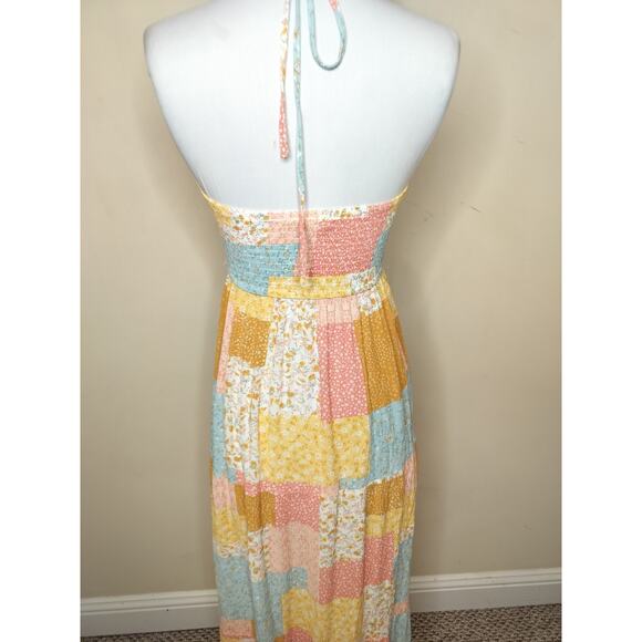 Pink Rose Patchwork Floral Maxi Dress Prairie Boho - Picture 9 of 10